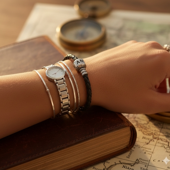 Pandora leather braided silver clasp Bracelet